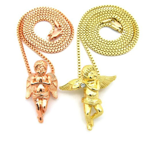 Cherub Angel Micro Pendant Set w/ Multi-Length Box Chains
