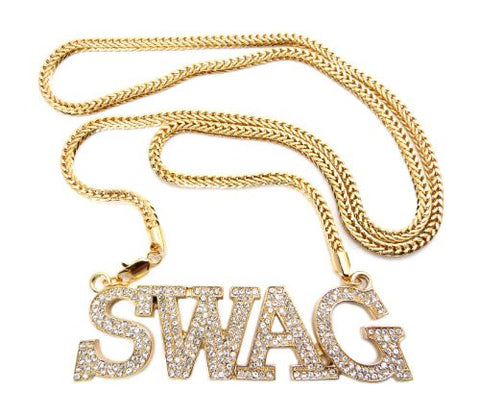 Iced Out SWAG Pendant w/ 36" Franco Chain in Gold Tone MHP23G