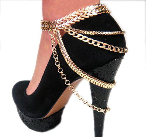 Glamorous Multi Style Chain Gold Tone Adjustable Anklet Heel Chain IHN1000G