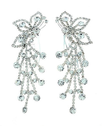 NYfashion101 Women's Rhinestone Studded Butterfly Pair Hair Comb NHCY2002SY