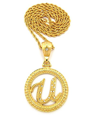 Encircled Initial U Pendant 4mm 36" Rope Chain Necklace in Gold-Tone