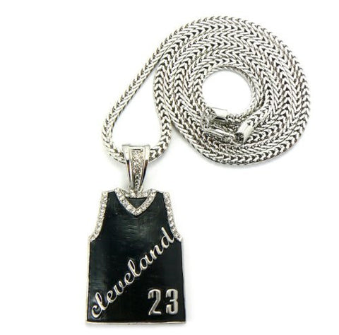 Cleveland #23 Jersey Shirt Pendant w/ 36" Franco Chain in Silver Tone QP11R