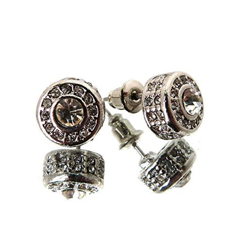 Iced Out Rhinestone Stud Earrings in Clear/Silver-Tone MER1033