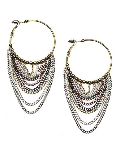 Chandelier Chain Dangle 1.60" Hoop Earrings in Multi/Gold-Tone