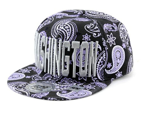 Washington Embroidered Paisley Printed Snapback Flat Bill Cap
