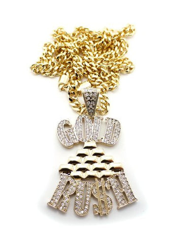 Iced Out Gold Rush Pendant in Gold Tone w/ 36" Miami Cuban Chain CP86G