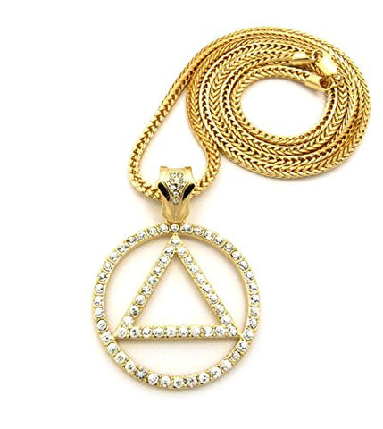 Pave Triangle in Circle Rapper Pendant 4mm 36" Franco Chain Necklace in Gold-Tone