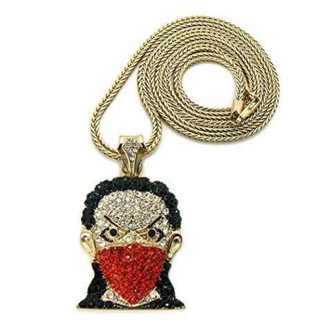 Iced Out Red Mask Ninja Goon Pendant with 36" Franco Chain Necklace - Red/Gold-Tone GAP17-2G
