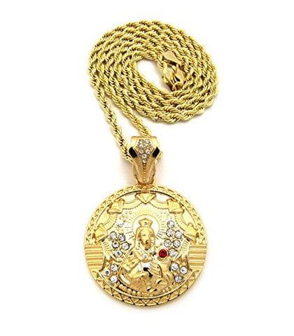 Jesus Engraved Medal Pendant 3mm 24" Rope Chain Necklace in Gold-Tone