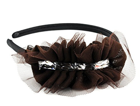 NYfashion101 Ruffled Applique Rectangular Rhinestone Satin Covered Thin Headband