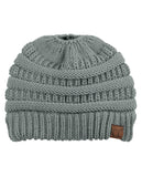 C.C BeanieTail Soft Stretch Cable Knit Messy High Bun Ponytail Beanie Hat
