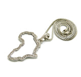 Stone Stud Edge Africa Continent Mirror Pendant with 3mm 24" Cuban Chain Necklace, Silver-Tone