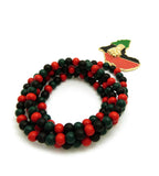 Power Fist on Pan Africa Continent Pendant with 6mm 36" Multicolored Wood Bead Necklace, Gold-Tone