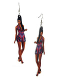 Women's Exquisite African Ebony Model Dangle Pierced Earrings Set, Summer Dress