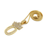 Stone Stud Tilted Crown Number Pendant with 2mm 24" Box Chain Necklace, 0, Gold-Tone