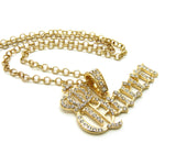 Stone Stud Crowned Queen Pendant with 4mm 18" Link Chain Necklace in Gold-Tone