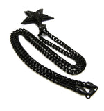 Stone Stud Layered Star Pendant with 5mm 24" Cuban Chain Necklace in Black
