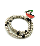 Pan Africa Continent Pendant with 6mm 30" CCB Bead Necklace, Silver-Tone/Power Fist on Pan Africa
