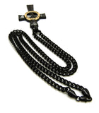 Polished Veritas Aequitas Pendant 5mm Black Cuban Chain Necklace, Gold-Tone