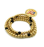 Stone Stud Puerto Rico Waving Flag Medal Pendant Necklace