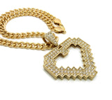 Stone Stud Pixel Heart Pendant with 8mm 18" Link Chain Necklace, Gold-Tone