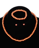 Girl's Simulated Pearl Necklace with Stretch Bracelet & Ball Stud Earrings