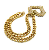 Stone Stud Pixel Heart Pendant with 8mm 18" Link Chain Necklace, Gold-Tone