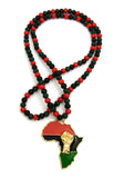 Power Fist on Pan Africa Continent Pendant with 6mm 36" Multicolored Wood Bead Necklace, Gold-Tone