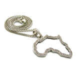 Stone Stud Edge Africa Continent Mirror Pendant with 3mm 24" Cuban Chain Necklace, Silver-Tone