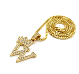 Unisex Stone Stud Tilted Crown Letter Initial Micro Pendant 2mm Box Chain Necklace, 20", W,