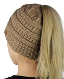 C.C BeanieTail Soft Stretch Cable Knit Messy High Bun Ponytail Beanie Hat