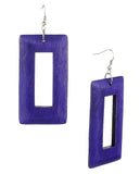 Women's Geometric Open Rectangle Wood Dangle Pierced Earrings