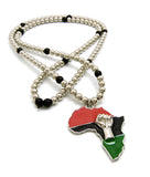 Pan Africa Continent Pendant with 6mm 30" CCB Bead Necklace, Silver-Tone/Power Fist on Pan Africa