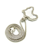 Stone Stud Edge Africa Continent Mirror Pendant with 3mm 24" Cuban Chain Necklace, Silver-Tone