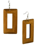 Women's Geometric Open Rectangle Wood Dangle Pierced Earrings