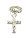Polished Nugget Cross Pendant w/ 2mm 24" Box Chain Necklace in Silver-Tone