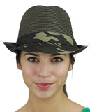 C.C. Unisex Camouflage Band and Brim Weaved Fedora Trilby Hat