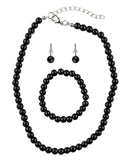 Girl's Simulated Pearl Necklace with Stretch Bracelet & Ball Stud Earrings