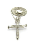 Studded Allover 3 Cross Nail Pendant w/ 2mm 24" Box Chain Necklace in Silver-Tone