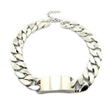 Celebrity Style Shiny Silver-Tone ID Piece Pendant w/18mm 15" Link Chain Necklace GKY528R
