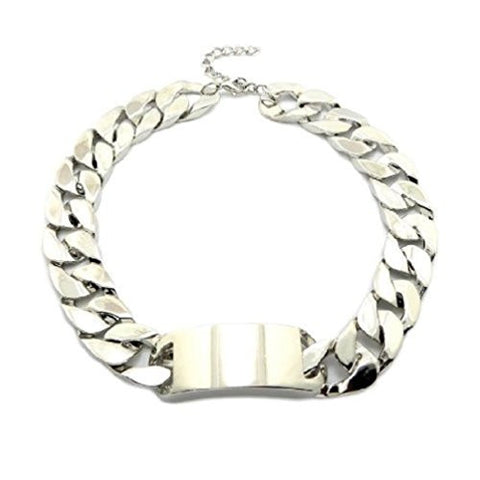 Celebrity Style Shiny Silver-Tone ID Piece Pendant w/18mm 15" Link Chain Necklace GKY528R