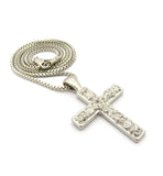 Polished Nugget Cross Pendant w/ 2mm 24" Box Chain Necklace in Silver-Tone