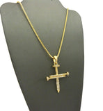 Studded Allover 3 Cross Nail Pendant w/ 2mm 24" Box Chain Necklace in Gold-Tone