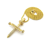 Studded Allover 3 Cross Nail Pendant w/ 2mm 24" Rope Chain Necklace in Gold-Tone