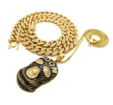 Hip Hop Rapper's Style Iced Out Cuban Chain & Goon Ski Mask Man pendant with Box Chain Necklace Set