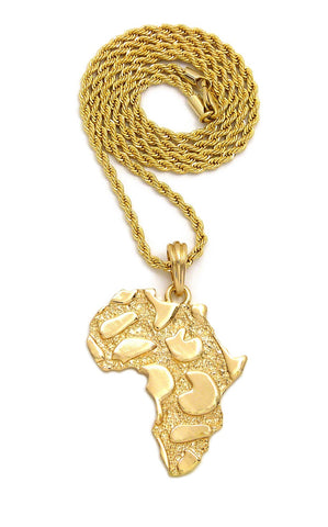 Nugget Africa Continent Pendant with Rope Chain Necklace, Gold-Tone