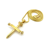 Simple Studded Reversible 3 Cross Nail Pendant w/ 2mm 24" Box Chain Necklace in Gold-Tone