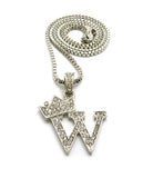 Unisex Stone Stud Tilted Crown Letter Initial Micro Pendant 2mm Box Chain Necklace, 20", W,