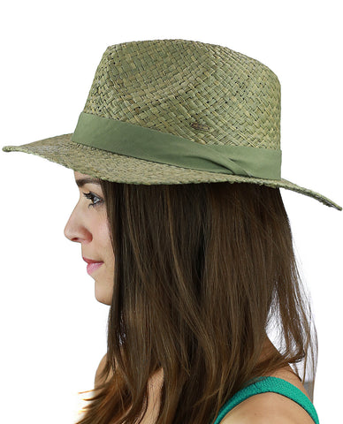 C.C Women's Raffia Straw Weaved Panama Sun Hat with Ribbon Trim