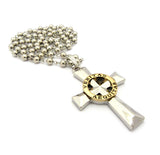 Gold-Tone Veritas Aequitas Pendant 6mm 30" Bead Chain Necklace in Silver-Tone